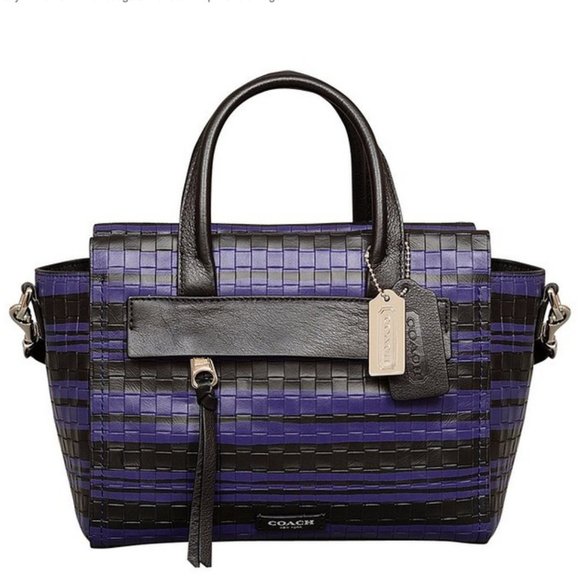NEW Coach Bleeker Woven Leather Mini Riley Carryall in Blue Indigo/Black - Picture 2 of 11